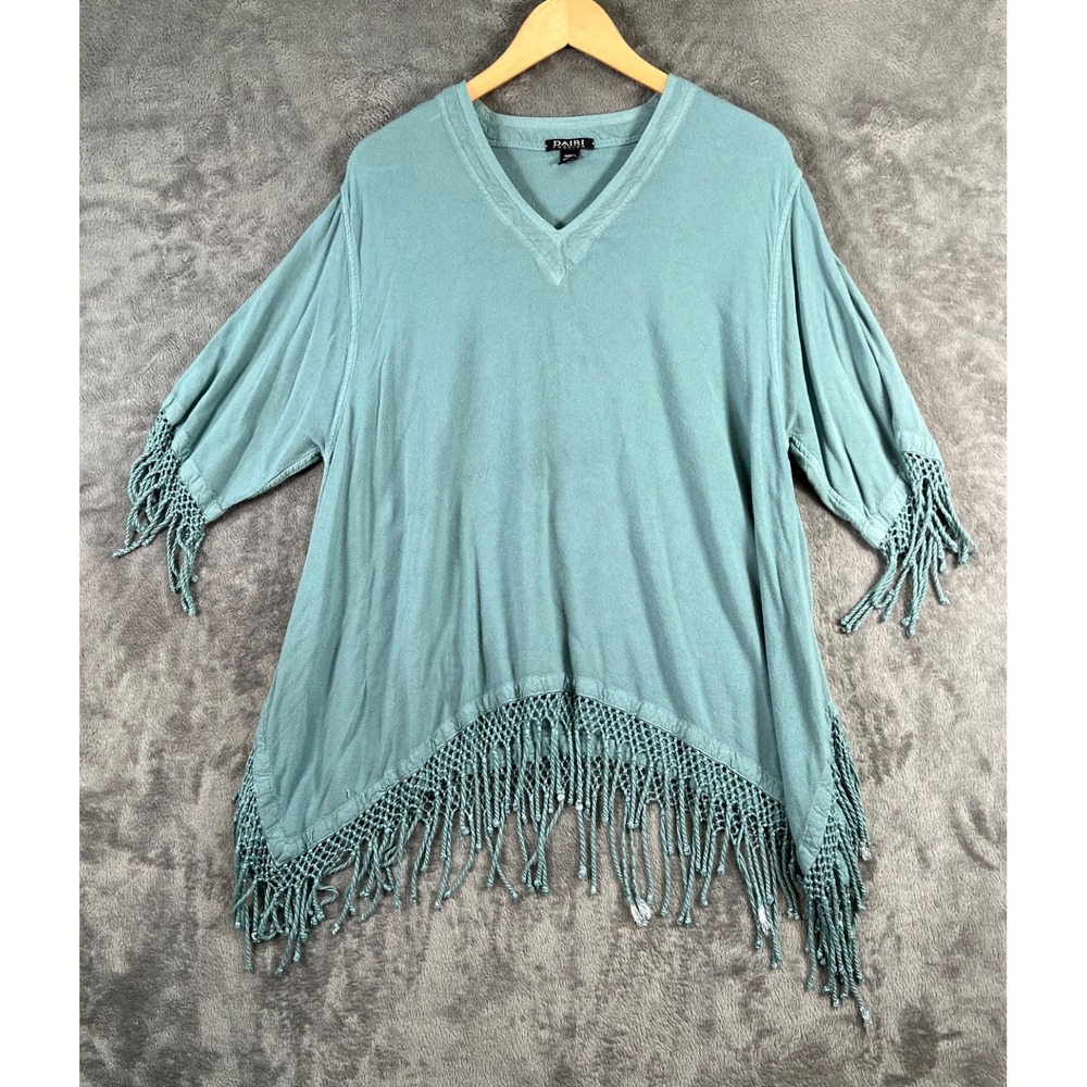 DAIRI Fashion Moroccan Cotton Fringe Tunic Top Boho V-Neck Sage Seafoam OS